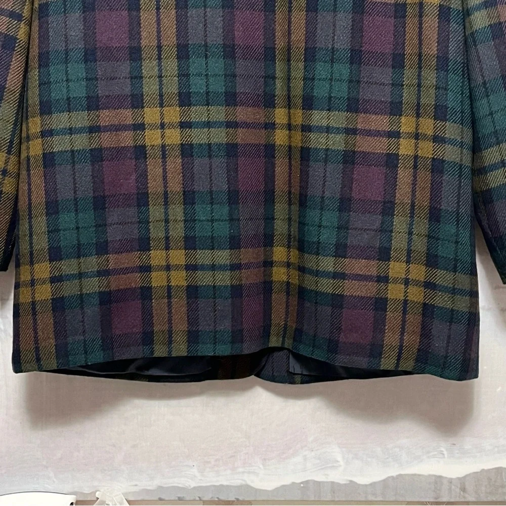 Vtg Requirements Wool Blend Blazer Womens Sz 16 Purple Green Tartan Plaid Jacket - Picture 11 of 16
